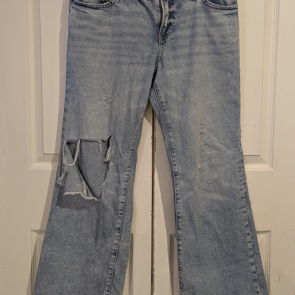 Express Womens Light Wash Flare Distressed Jeans Size 8S